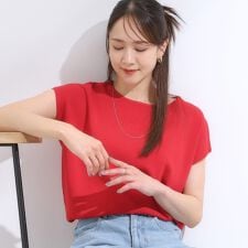 【洗えるS-LLひんやり】さらりと好印象　総針フレンチスリーブニット