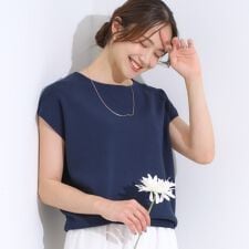 【洗えるS-LLひんやり】さらりと好印象　総針フレンチスリーブニット