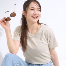 【S-LL】大人のラメ感 テレコ半袖トップス