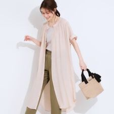 【洗えるS-LLひんやり】ふんわり軽やかに 前あきロングシャツ