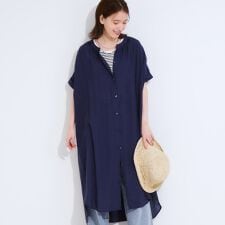 【洗えるS-LLひんやり】ふんわり軽やかに 前あきロングシャツ