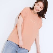 【S-LLひんやり洗濯後しわになりにくい】程よいシアー感 ロゴTシャツブラウス