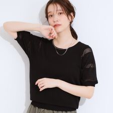 【S-LL】大人上品な お袖シアー切り替えニット