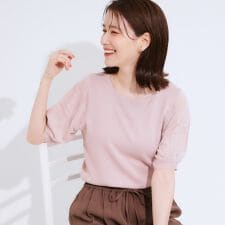 【S-LL】大人上品な お袖シアー切り替えニット