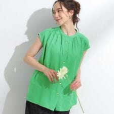 【S-LL洗濯後しわになりにくい】上品にきれい見え スラブギャザーブラウス