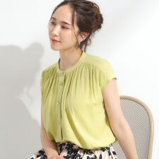【S-LL洗濯後しわになりにくい】上品にきれい見え スラブギャザーブラウス