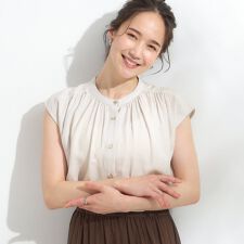 【S-LL洗濯後しわになりにくい】上品にきれい見え スラブギャザーブラウス