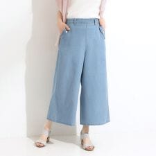 【洗えるS-LLひんやり】金ボタンがアクセント　大人のデニムガウチョパンツ