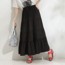 【洗えるS-LL】微光沢で華やかなティアードスカート