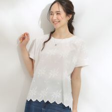 【洗えるS-LL】インせず着られる さらっと大人上品 刺繍トップス