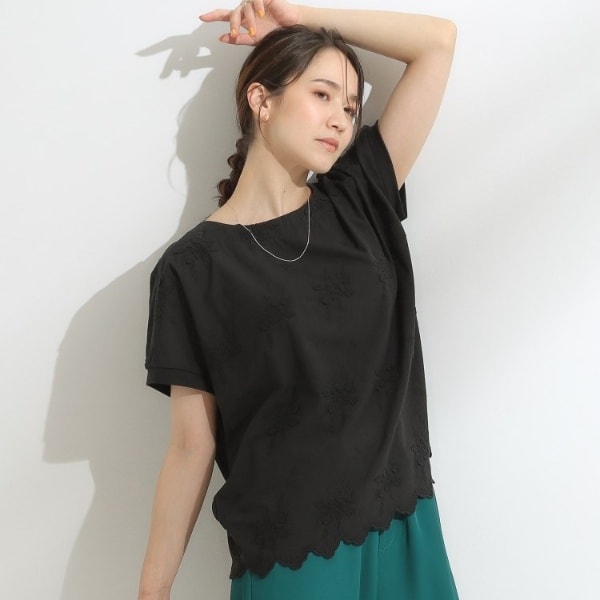 【洗えるS-LL】インせず着られる さらっと大人上品 刺繍トップス