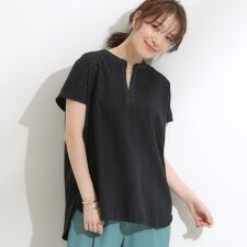【S-LL】抜け感とすっきり見えを叶える 刺繍レース スキッパー襟トップス