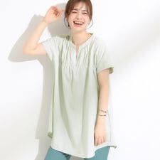 【S-LLひんやり体型カバー】サッカーストライプ Aラインチュニックブラウス