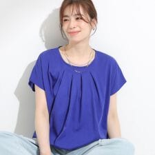 【S-LL】インせず着られる 異素材使い デザイントップス