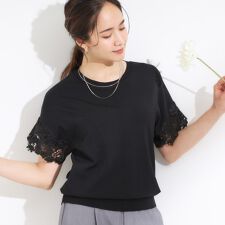 【S-LLひんやりUV】大人上品な お袖レースニット
