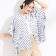 きれいめカジュアルに ラメストライプ ポンチョ風シャツ