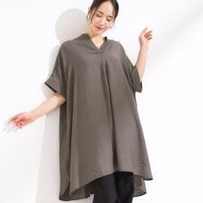 【S-LLひんやり】涼しく楽に体型カバー　ゆったりスキッパー 半袖チュニックワンピース