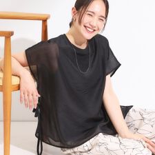 【洗えるS-LL】上品なシアー感 レイヤード風トップス