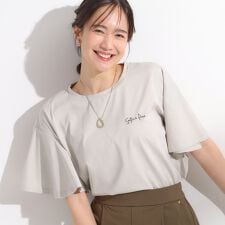 【S-LLひんやり二の腕カバー】華やかさをプラスする お袖フリルTシャツ
