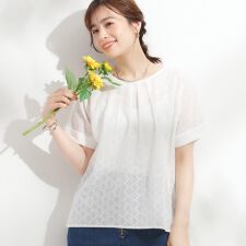 【S-LL】大人の上品な甘さ 刺繍レース切り替えトップス