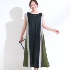 【S-LLひんやり】全身すっきり見えが楽に叶う サイド切替 バイカラーAラインワンピース