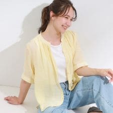 【S-LL2点セット】着るだけでコーデが決まる 麻調5分袖ブラウス＋タンクトップ