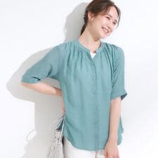 【S-LL2点セット】着るだけでコーデが決まる 麻調5分袖ブラウス＋タンクトップ