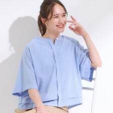 【洗濯後しわになりにくいUV吸水速乾】大人きれいな バンドカラーシャツ