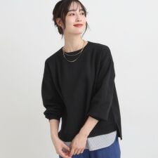 【S-LL洗える】一枚で簡単こなれ見え スポンディッシュ 裾レイヤード風ニット