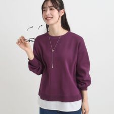 【S-LL洗える】一枚で簡単こなれ見え スポンディッシュ 裾レイヤード風ニット