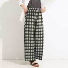 【S-LLポケット付き】チェック柄 ウェーブプリーツパンツ