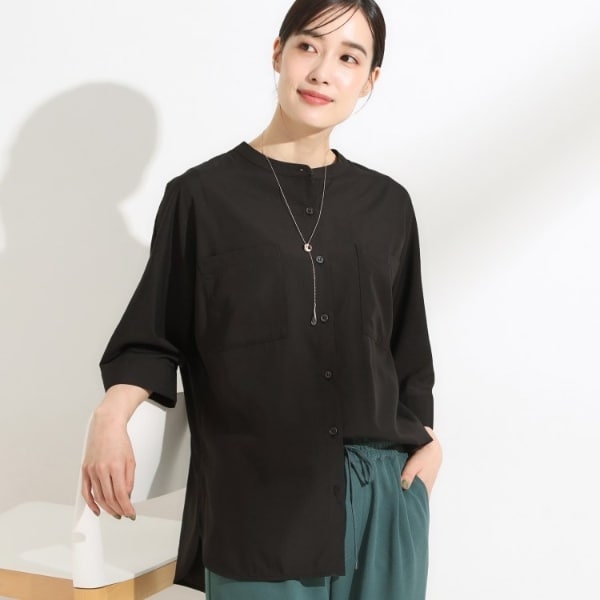 【S-LL洗濯後しわになりにくい】コットン風 前あきドルマンブラウス