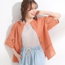 【S-LL6分袖】インせず抜け感ある着こなしに お袖刺繍ブラウス