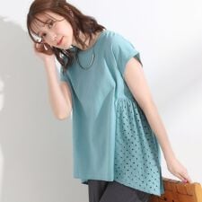 【S-LL体型カバー】インせずサマ見え レース使いAライントップス