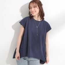 【S-LL体型カバー】インせずサマ見え レース使いAライントップス