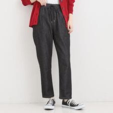 【SS-LL美脚シルエット】自然に体型カバー イージーデニム テーパードパンツ