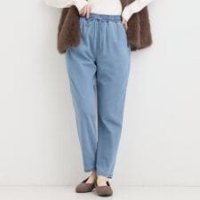 【高レビューSS-LL美脚シルエット】自然に体型カバー イージーデニム テーパードパンツ