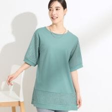 【ひんやりS-LL洗える】シアーチェックが涼やか 5分袖チュニック