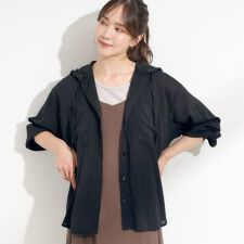 【S-LL】着るだけでこなれる シアーフードシャツ