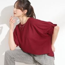 【洗える】お袖のタックがアクセント インせず着られる さらさらドルマントップス