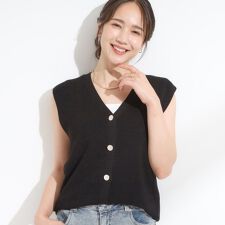 【S-LL】ゴールドボタンが上品 大人のニットベスト