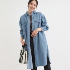 【S-LL】ロングシーズン活躍 デニムシャツワンピース