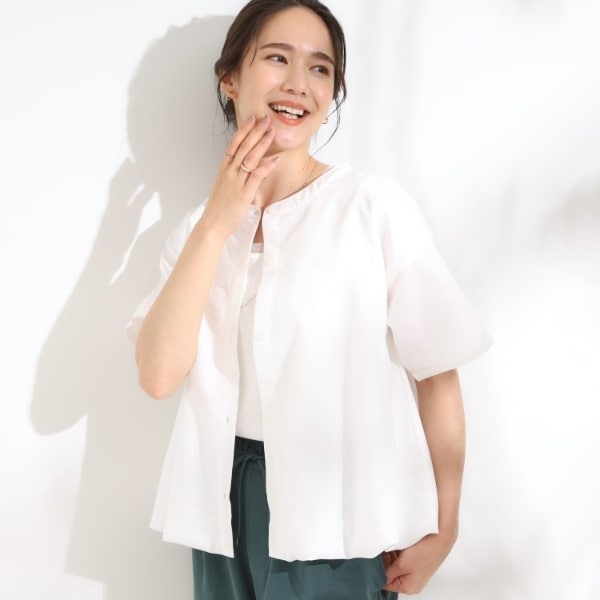 【S-LL】インせず着られる 裾バルーンシャツ