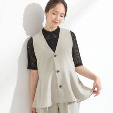 【S-LLセットアップ可洗濯後しわになりにくい】ペプラムジレ