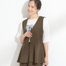 【S-LLセットアップ可洗濯後しわになりにくい】ペプラムジレ