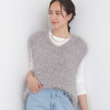 【2点セットS-LL】大人のフェミニンカジュアルに ラメシャギーニットベスト+ロンT