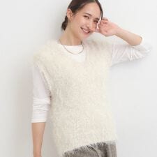 【2点セットS-LL】大人のフェミニンカジュアルに ラメシャギーニットベスト+ロンT