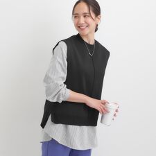 【S-LL2点セット】着回し自在 ニットベスト＋フレアブラウス