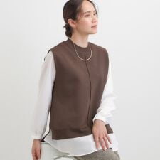 【S-LL2点セット】着回し自在 ニットベスト＋フレアブラウス