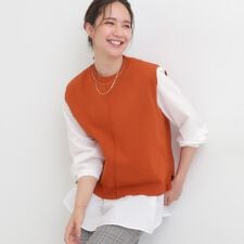 【S-LL2点セット】着回し自在 ニットベスト＋フレアブラウス